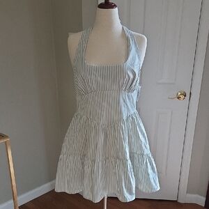 Women's wild fable Tiered A Line Striped Halter Dress Green And White NWT